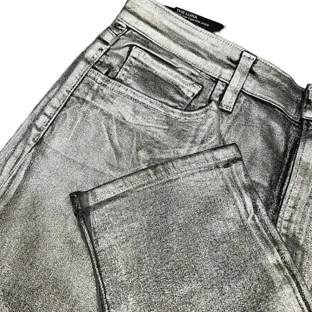 Joe’s Jeans Metallic Silver The Luna High Rise Cigarette Ankle Pants 32 - Picture 2 of 3
